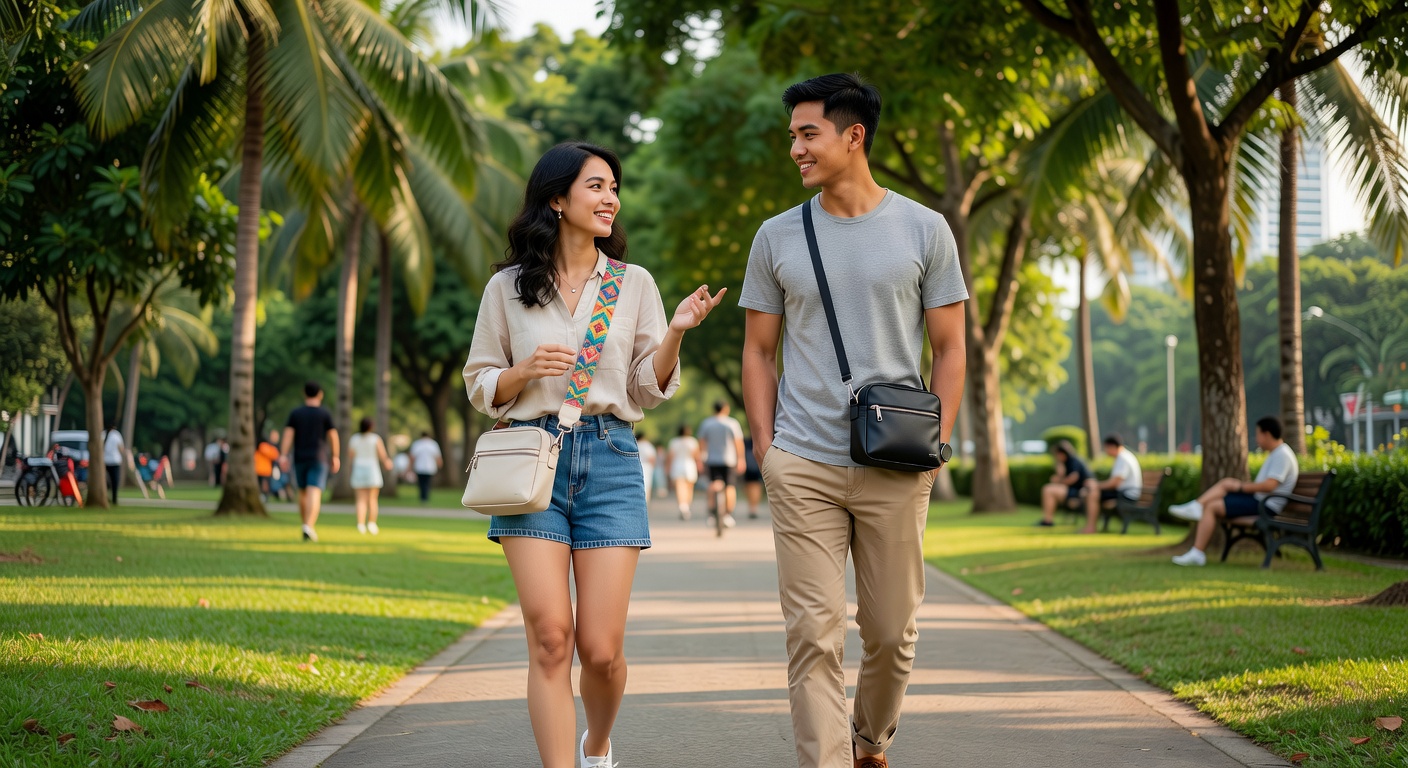 ภาพไลฟ์สไตล์หนุ่มสาวสะพายกระเป๋าสะพายข้างราคาไม่เกิน 500 บาท เหมาะกับทุกเพศทุกวัยจาก casa.band