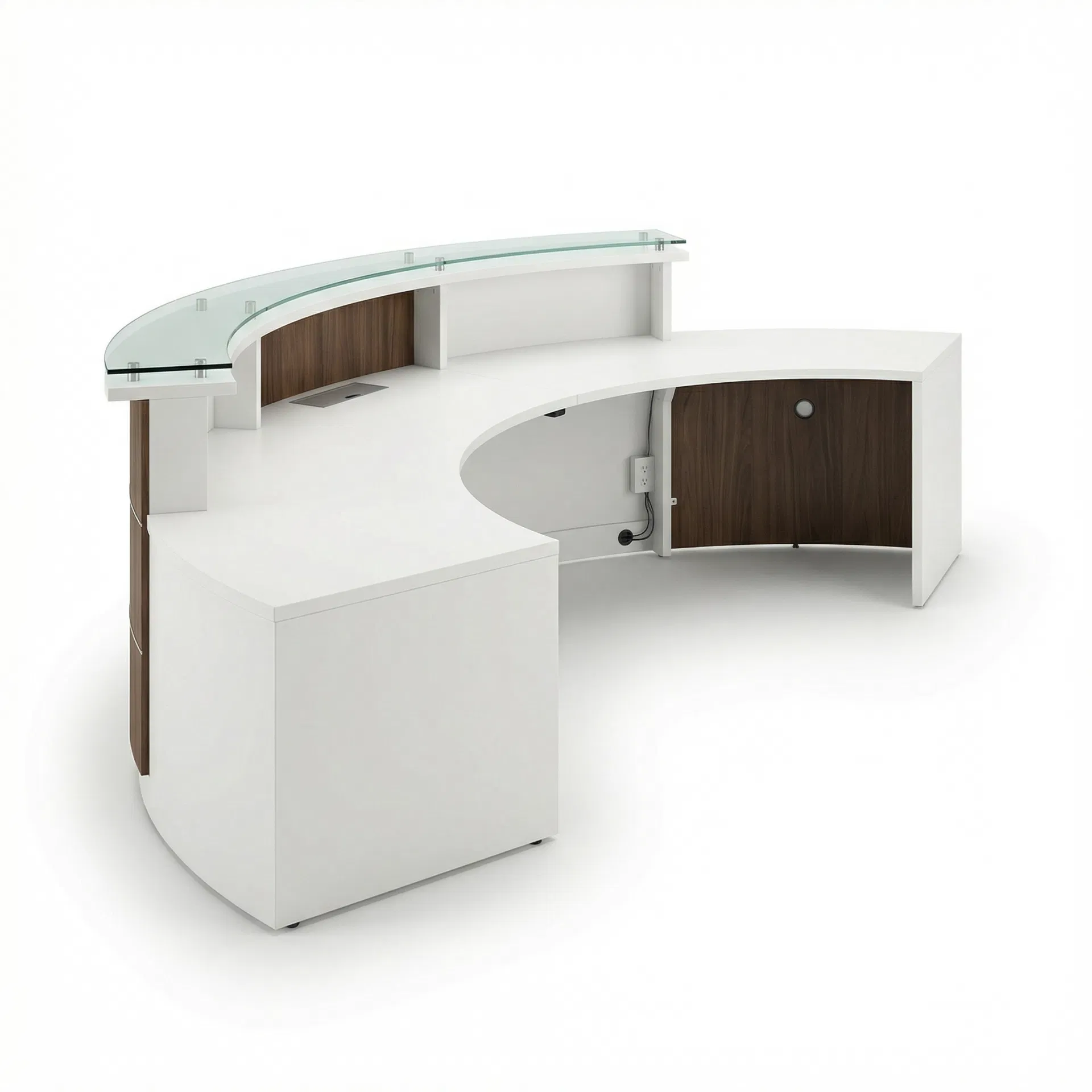 H-Pro Curved Reception Desk - White/Walnut view 1