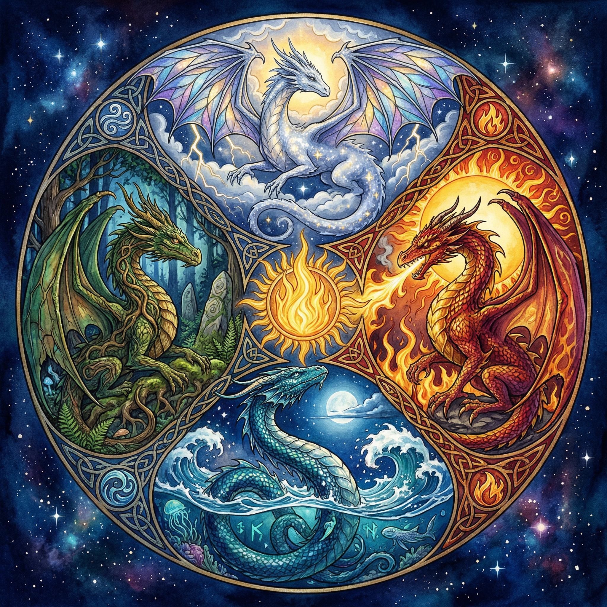 The Four Elemental Dragons — Sacred Circle