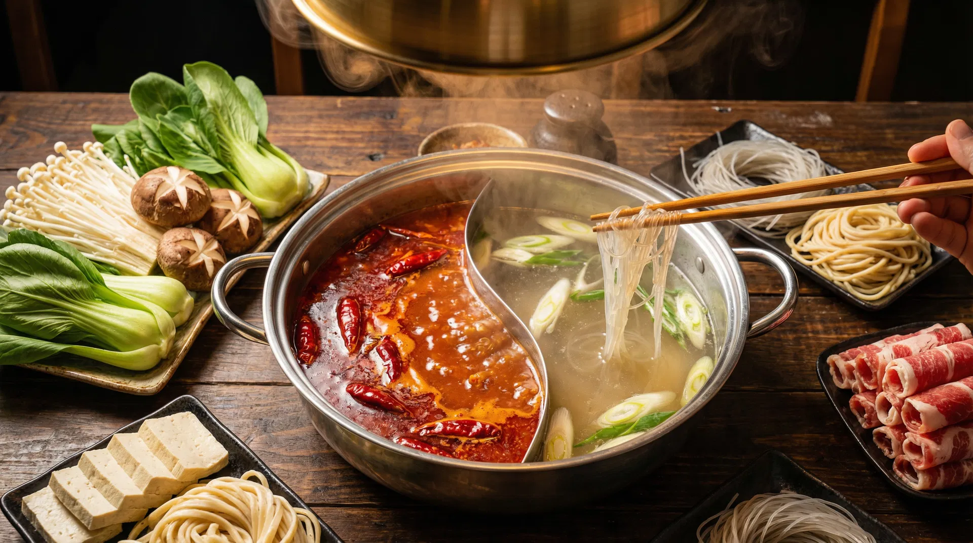 Bubbling hotpot with spicy and clear broth
