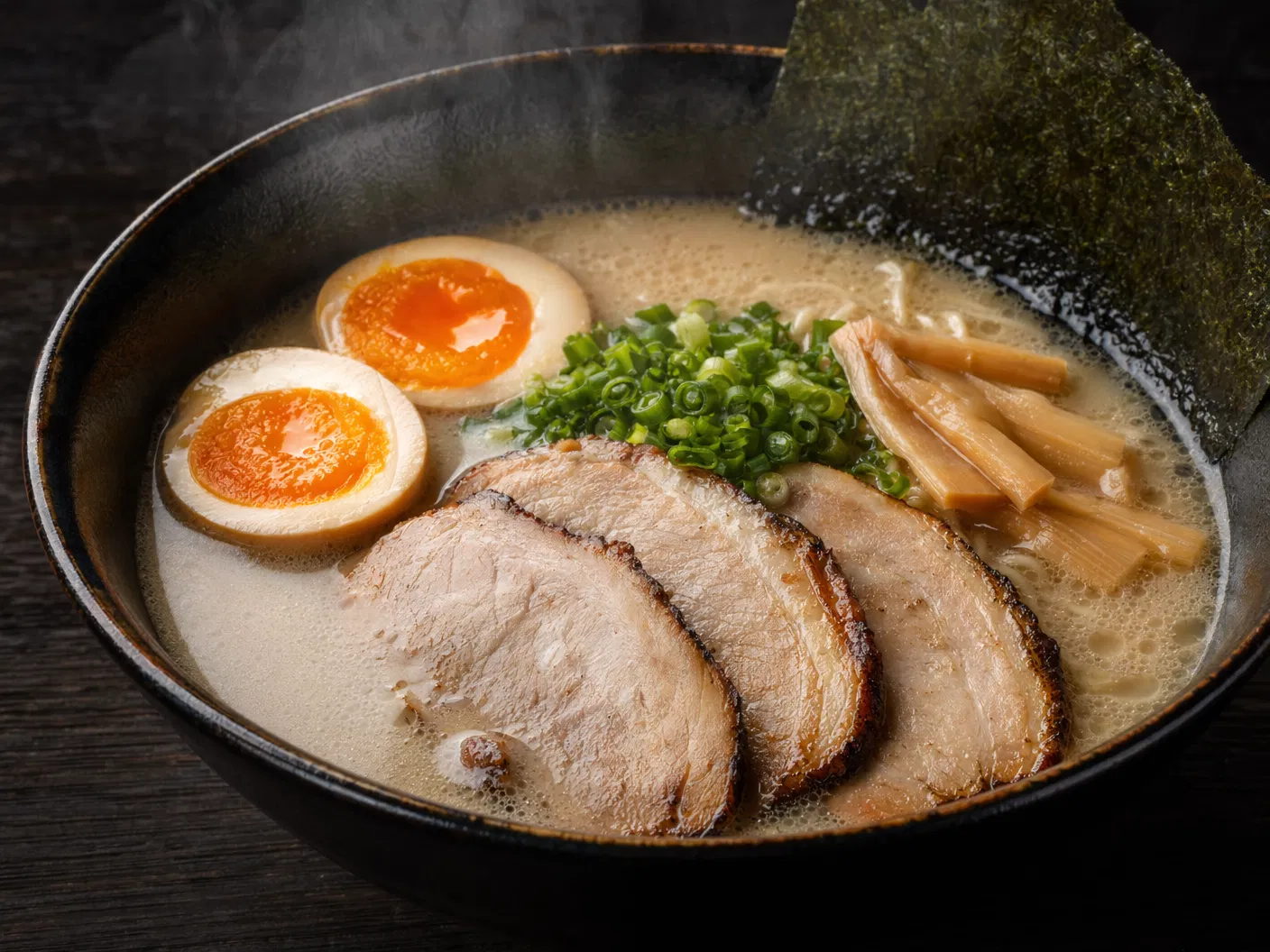 Steaming ramen bowl