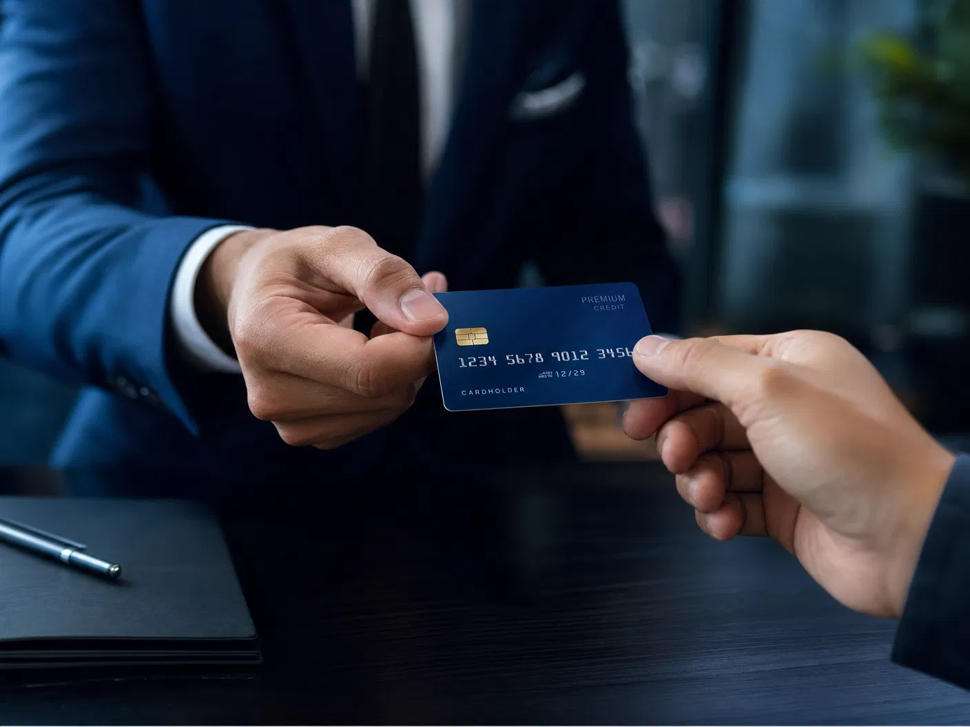 Credit card exchange in professional setting