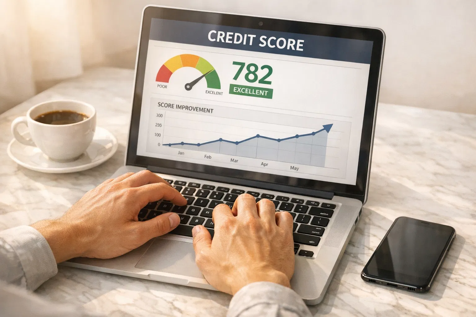 Credit score improvement on laptop