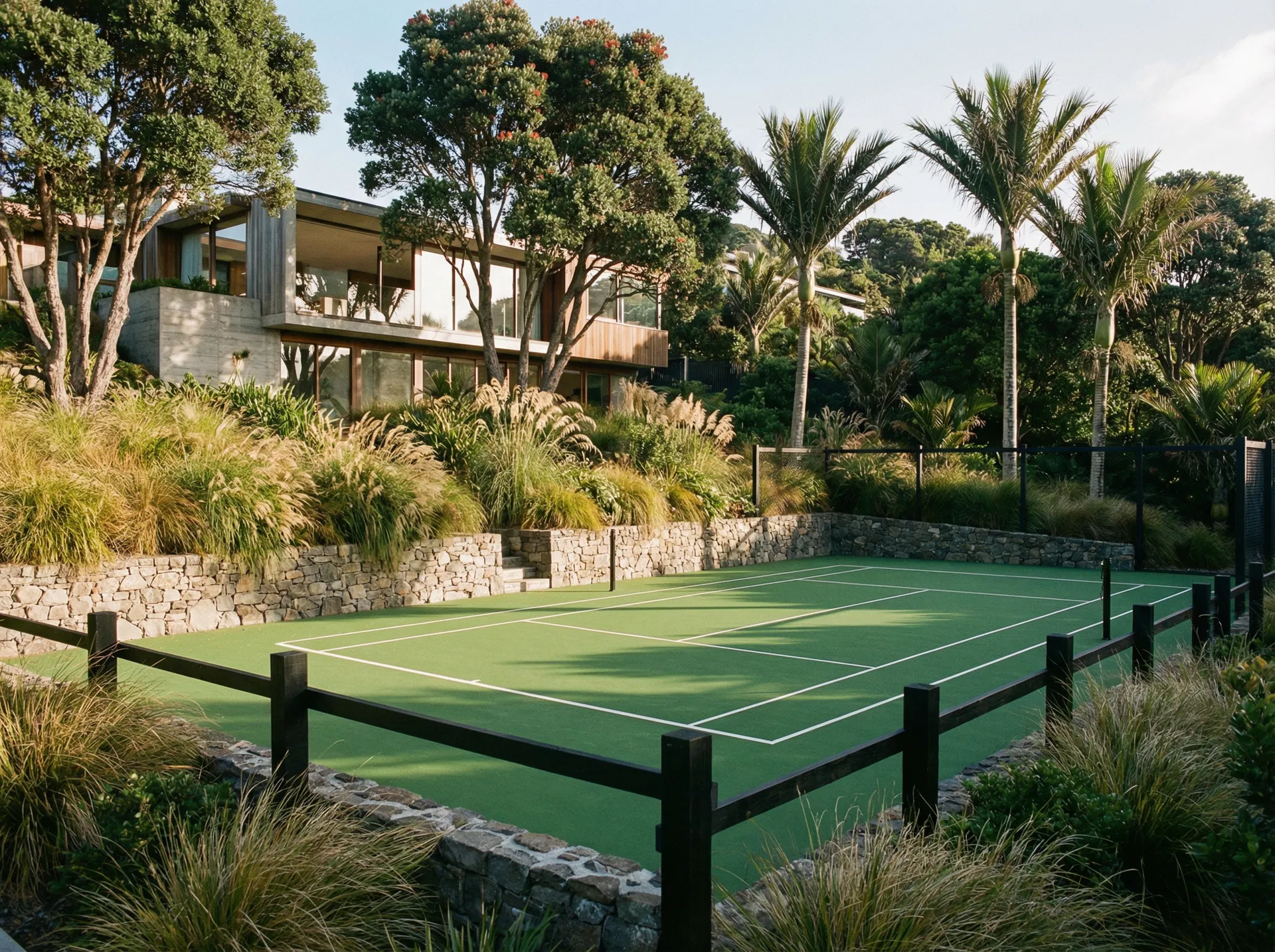 Compact residential court set into a landscaped terraced garden — indicative design