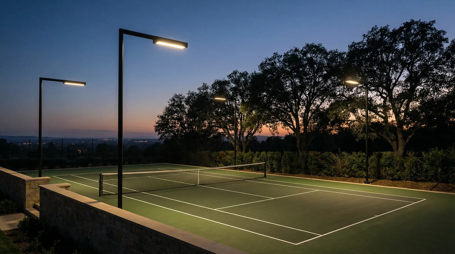 Indicative court lighting design at dusk