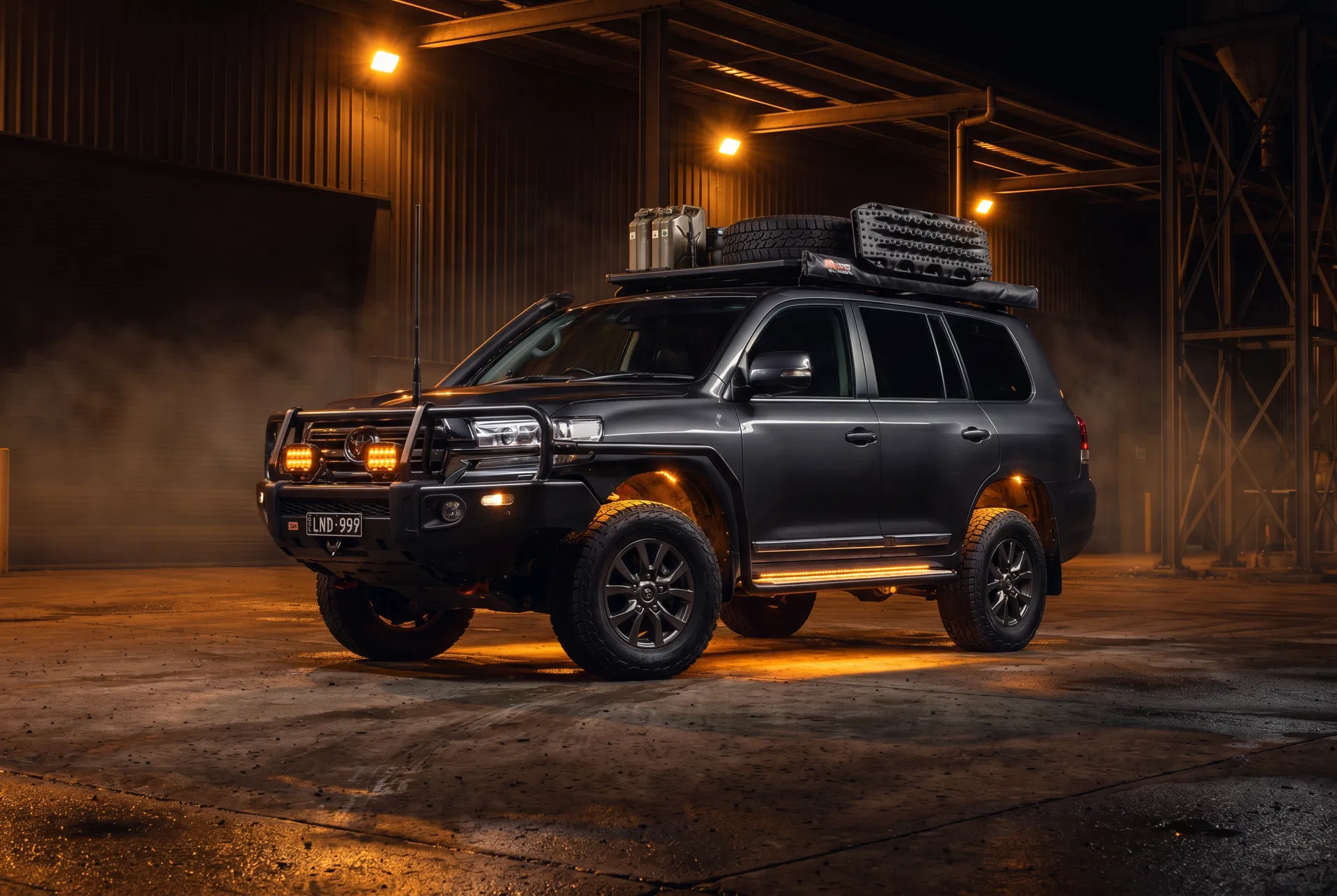 Modified LandCruiser 200 Series 4WD wagon with bullbar and roof rack
