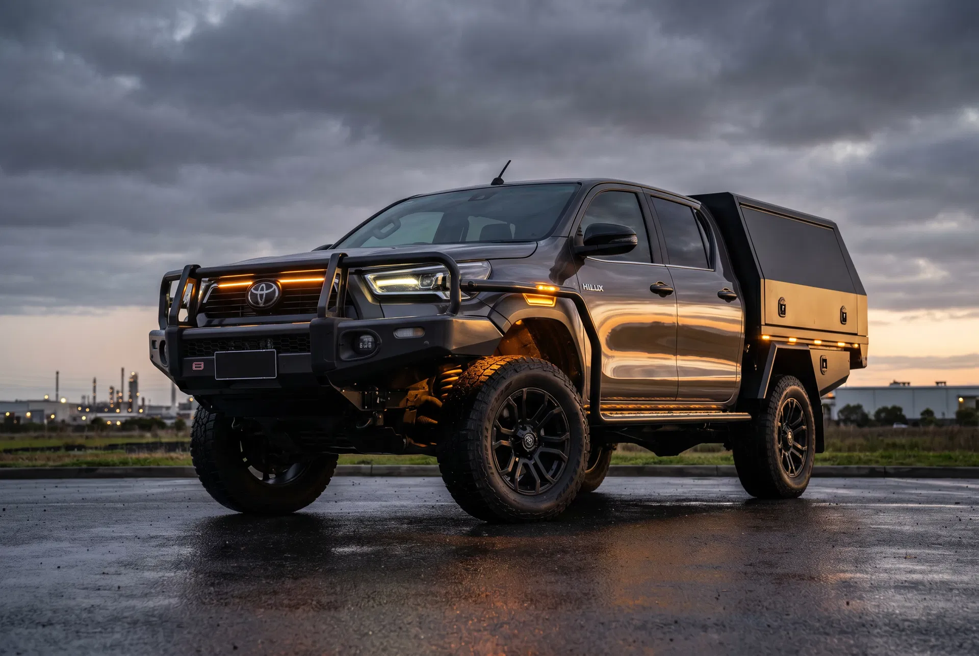 Lifted Toyota HiLux dual cab ute with canopy and bullbar