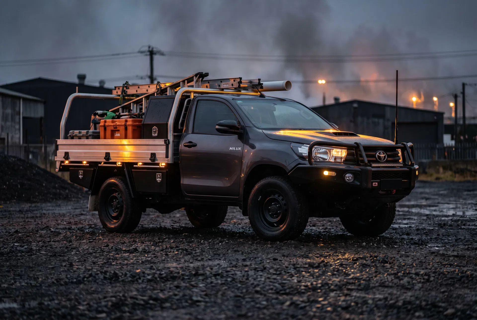 HiLux cab chassis ute with flat tray and trade equipment