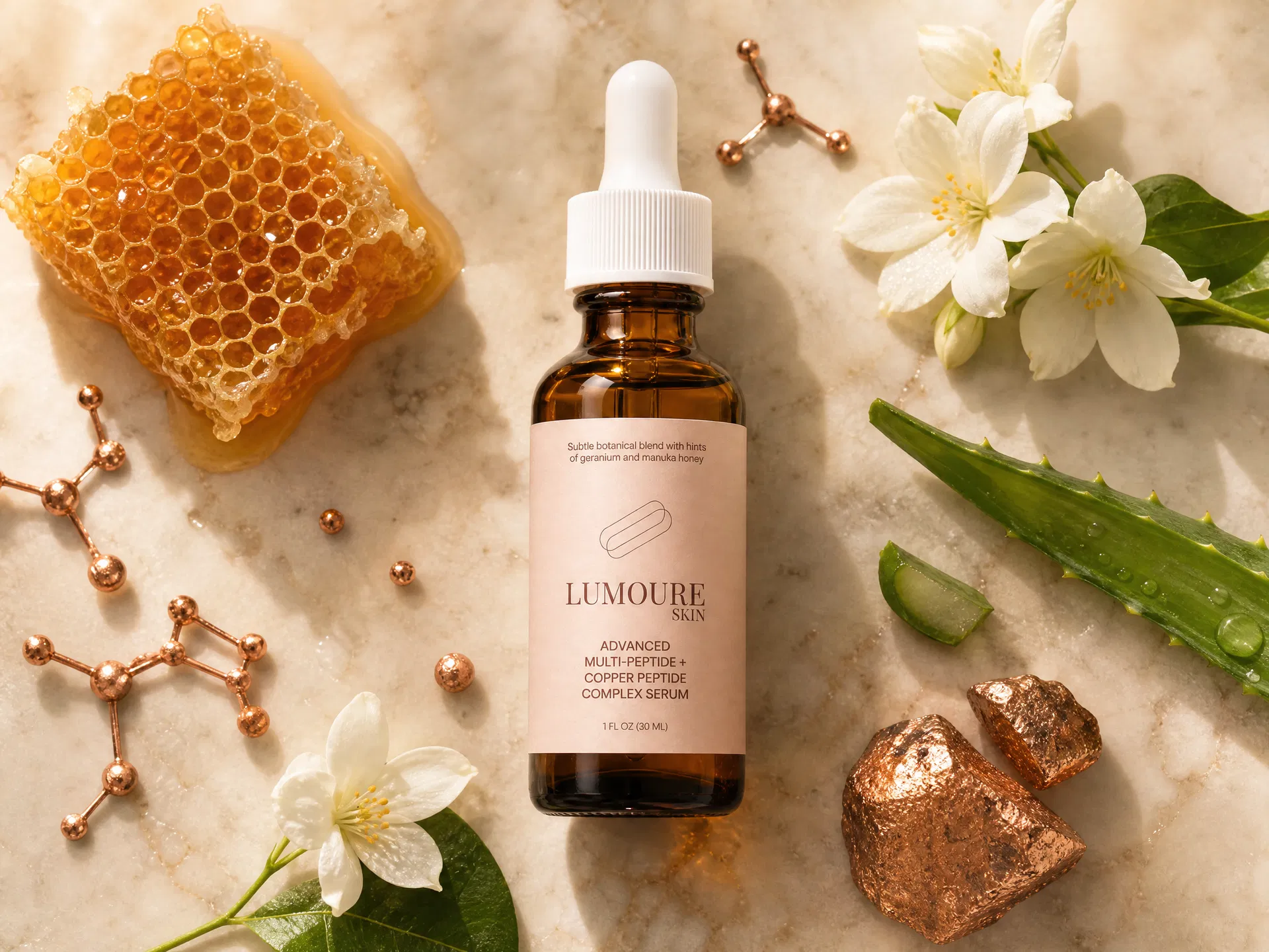 Lumoure Skin serum with manuka honey, jasmine, and copper minerals