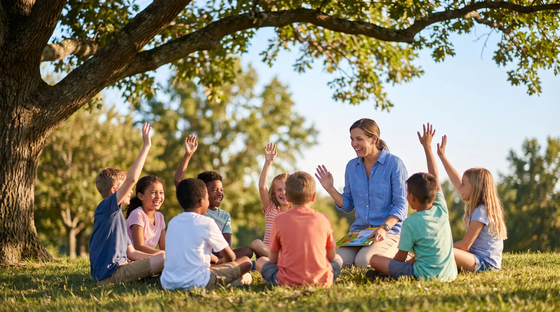 Children learning financial literacy outdoors