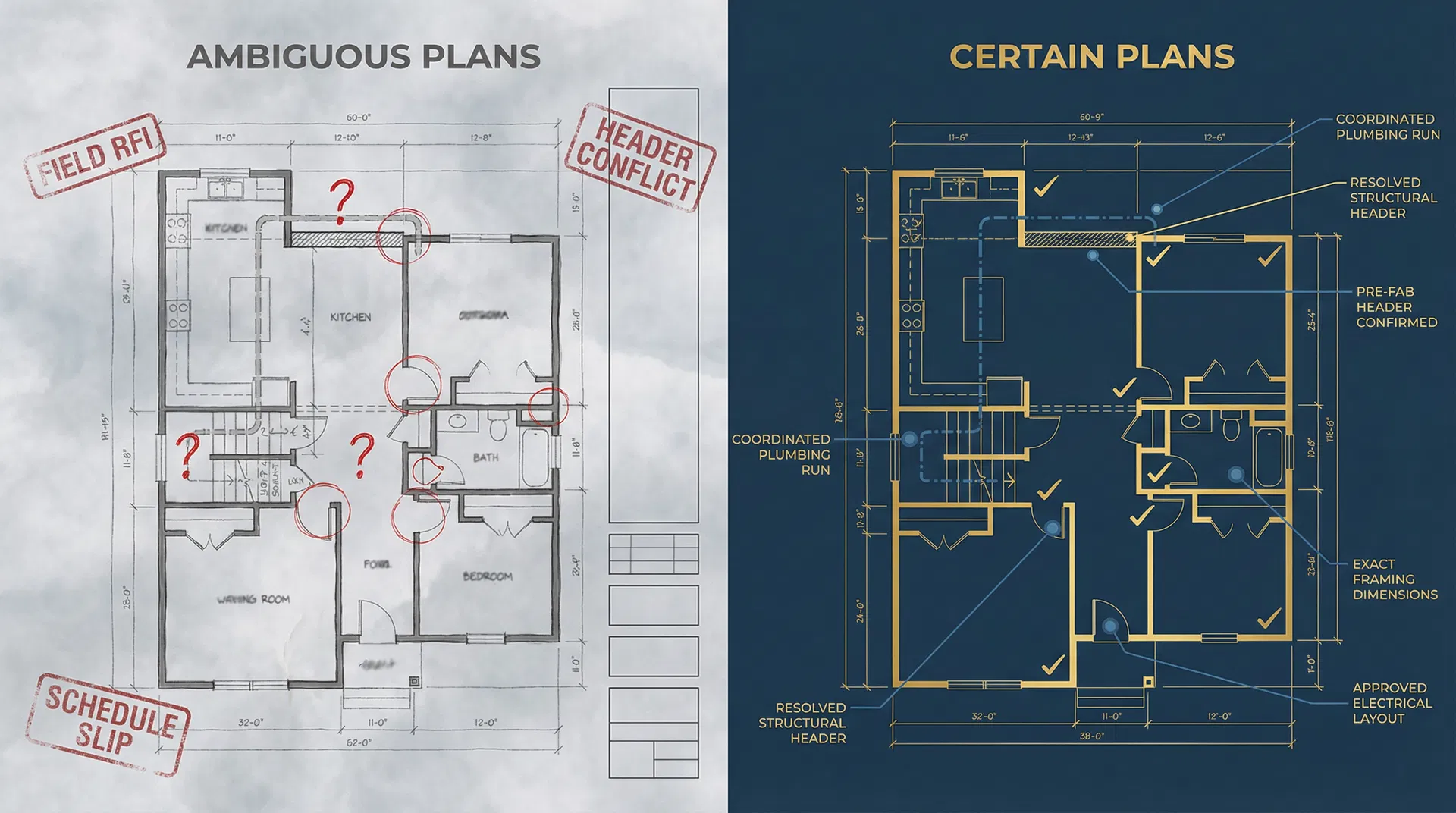 Ambiguous plans vs. certain plans — residential floor plan comparison