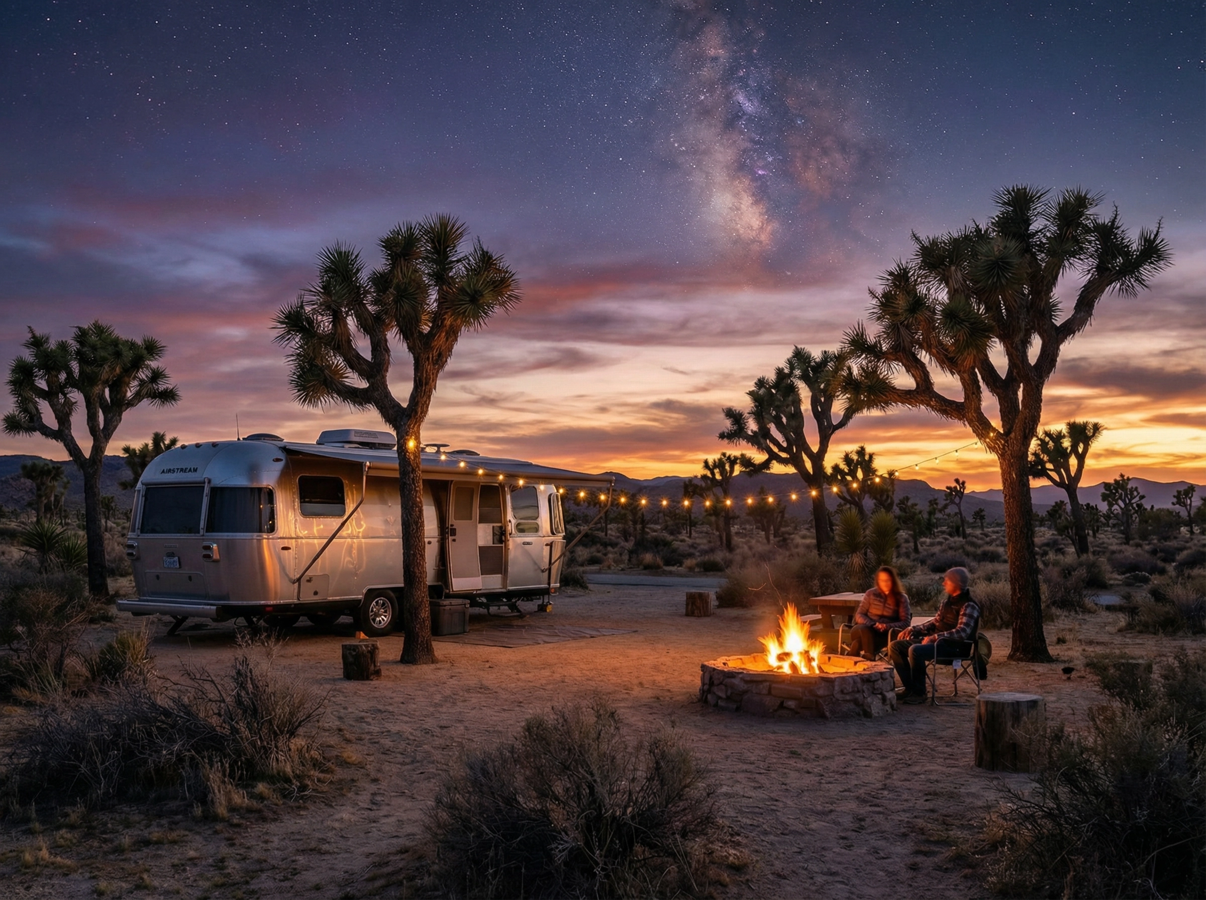 RV camping under the stars near Joshua Tree