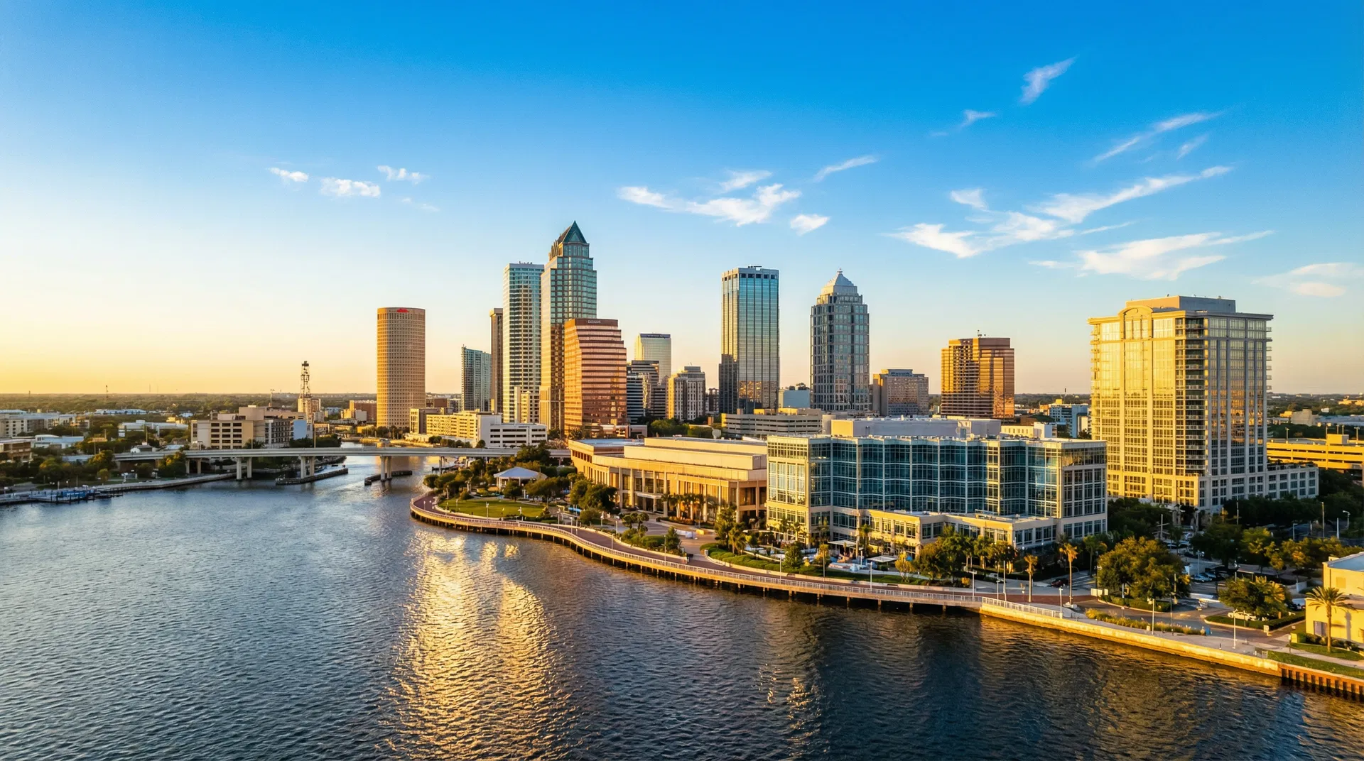 Tampa Bay skyline at golden hour
