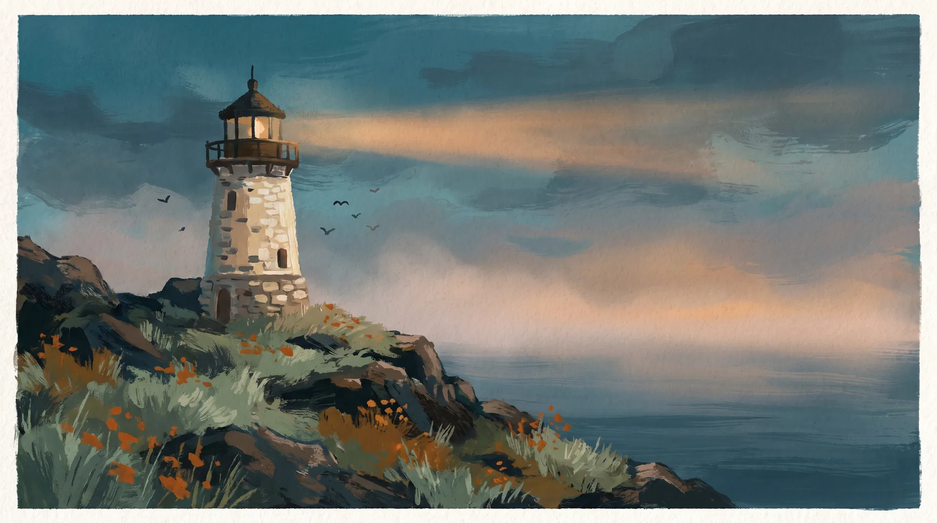 A lighthouse on a rocky coastline