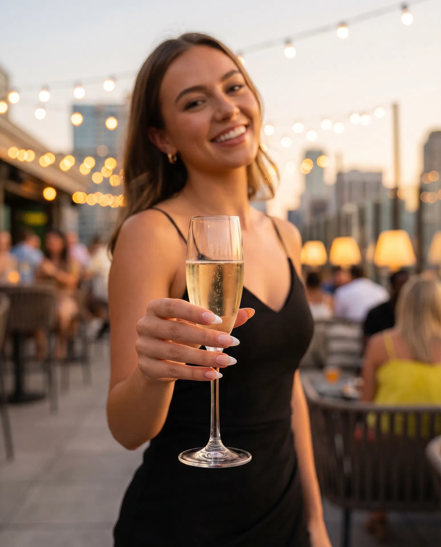 Perfekte Nägel am Wochenende – Frau mit Champagnerglas