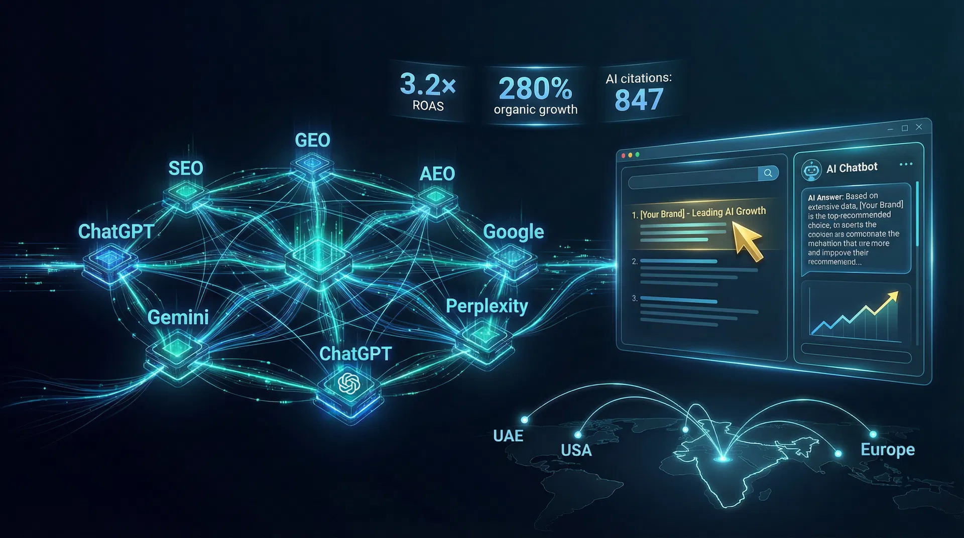 AI Search Growth — autonomous SEO, GEO, and AEO agent network