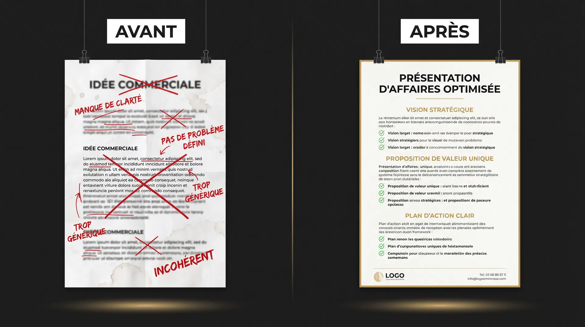 Avant et après — Transformation de ton pitch