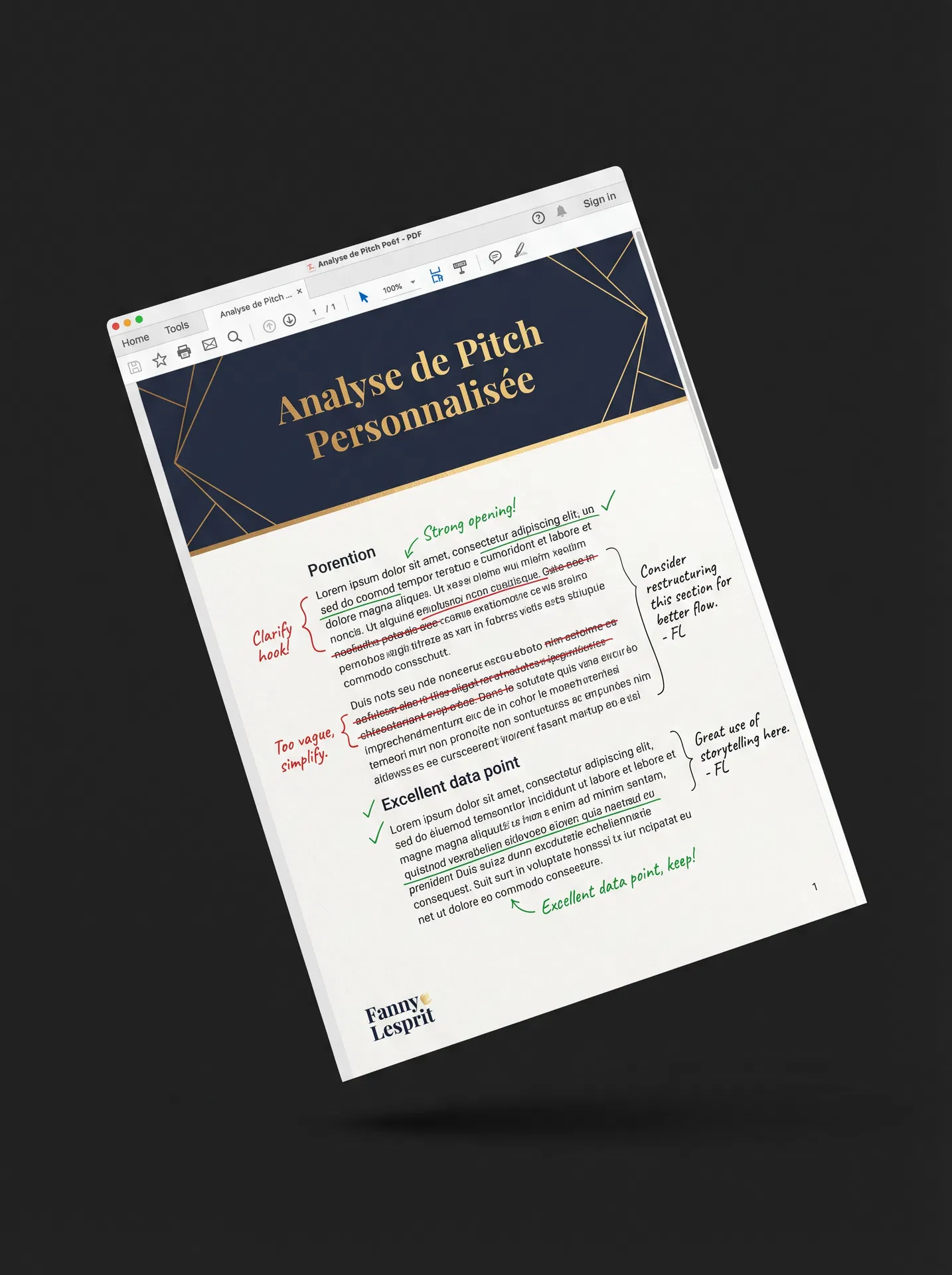 Analyse de pitch personnalisée par Fanny Lesprit