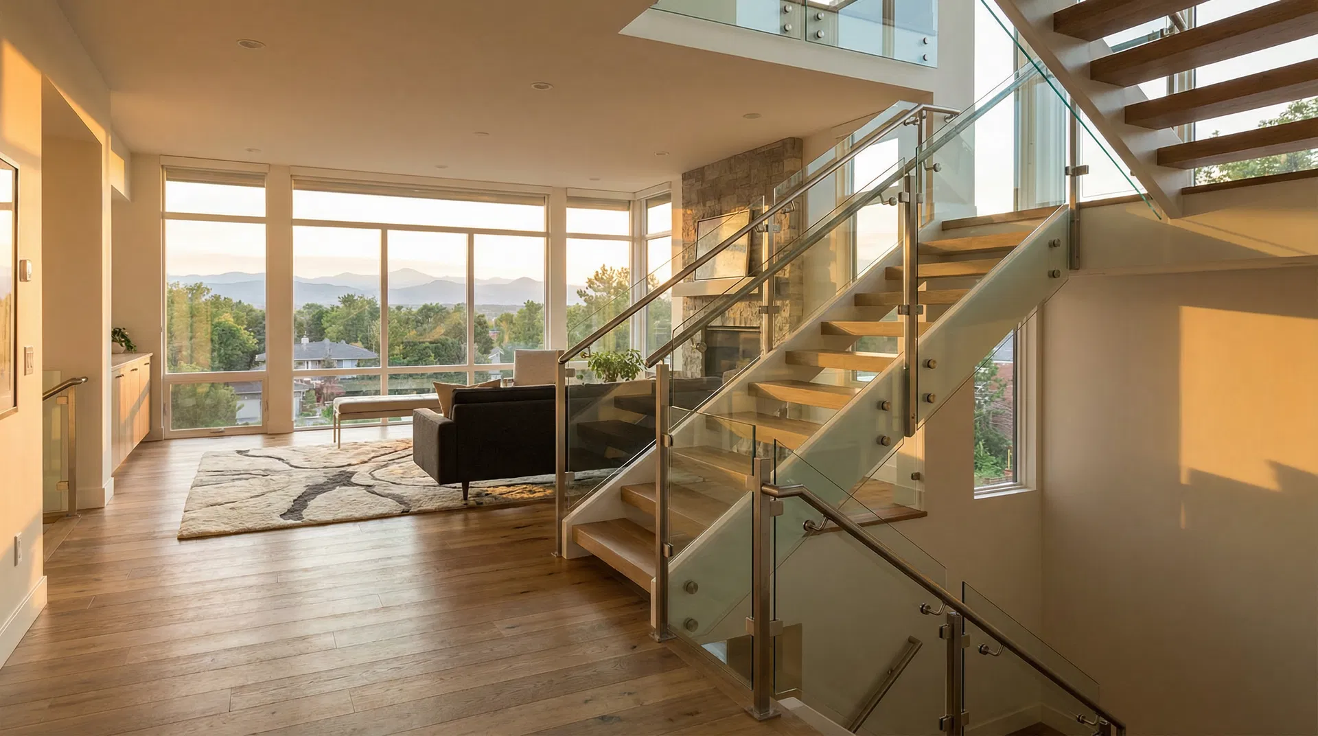 Glass stair railing residential installation
