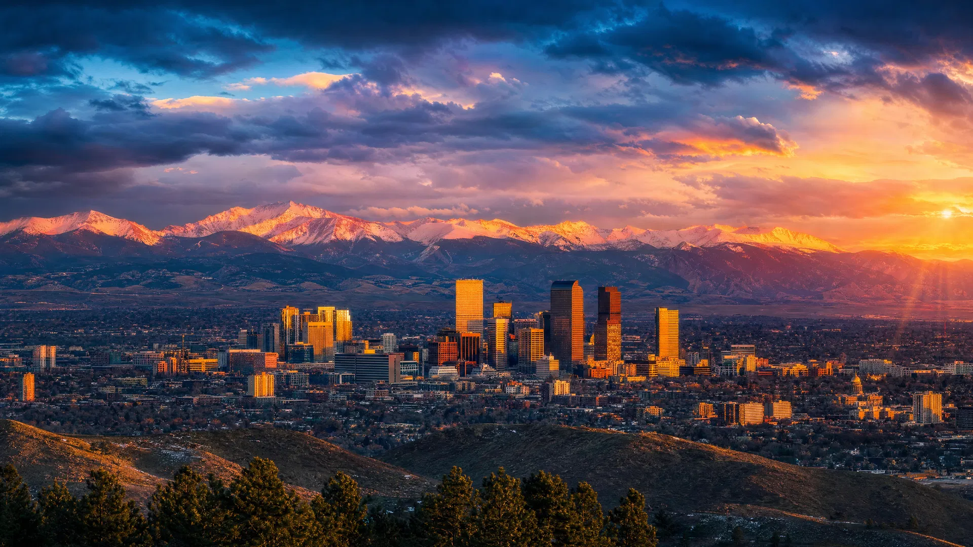 Denver skyline at sunset