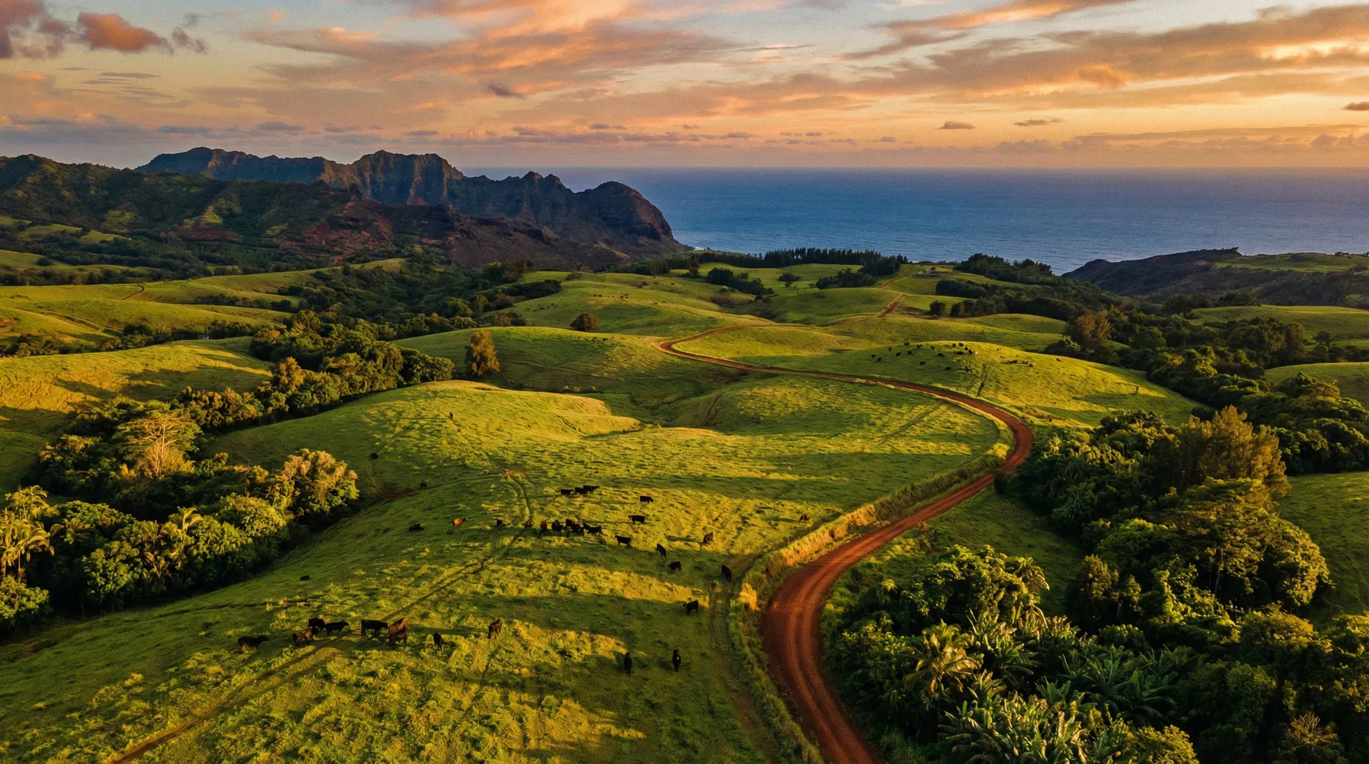 Grass-Fed Hawaii ranch at golden hour