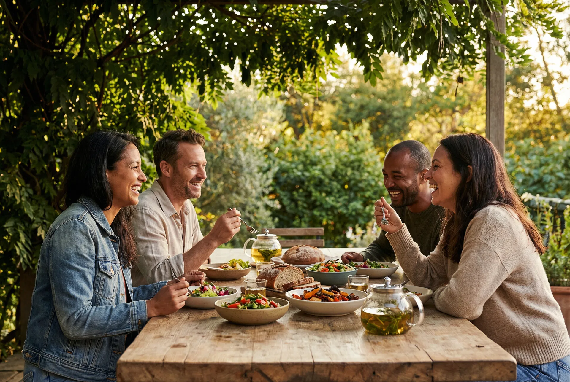 Community members sharing a healthy meal together outdoors