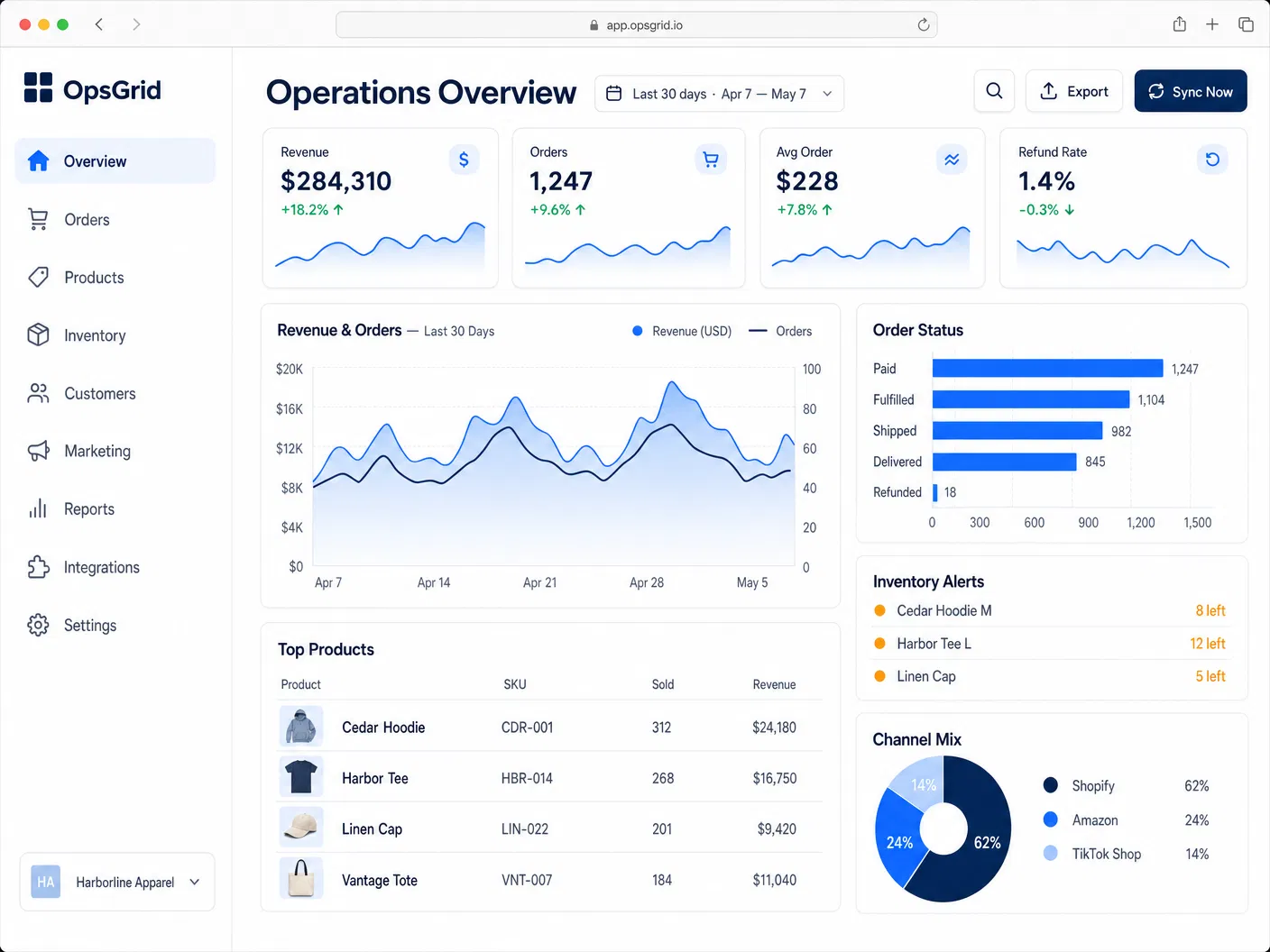 OpsGrid — Revenue & Inventory Dashboard