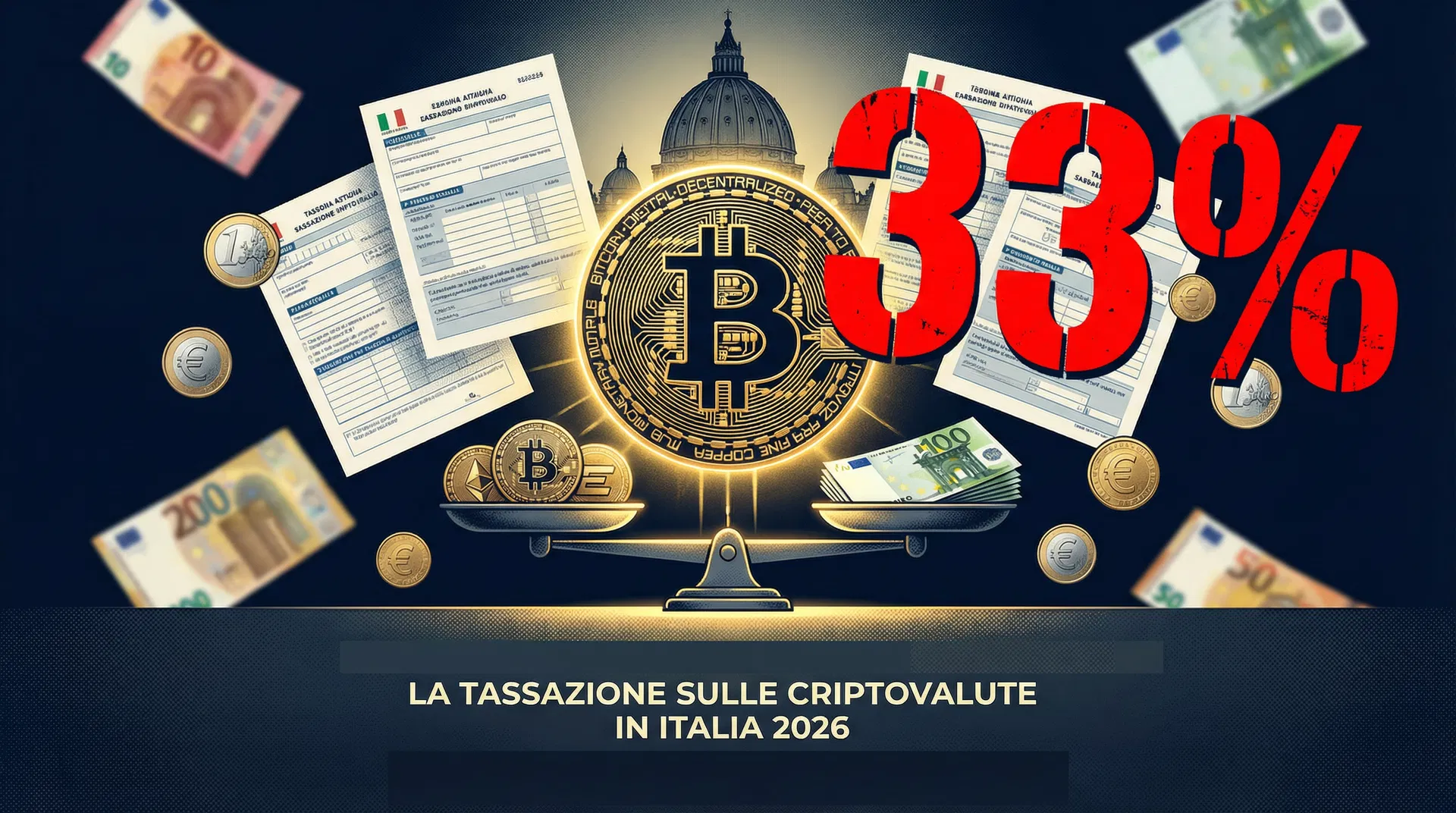 Tasse Crypto 2026: Aliquota al 33%, DAC8 e Nuove Regole — Guida Aggiornata con Esempi Pratici