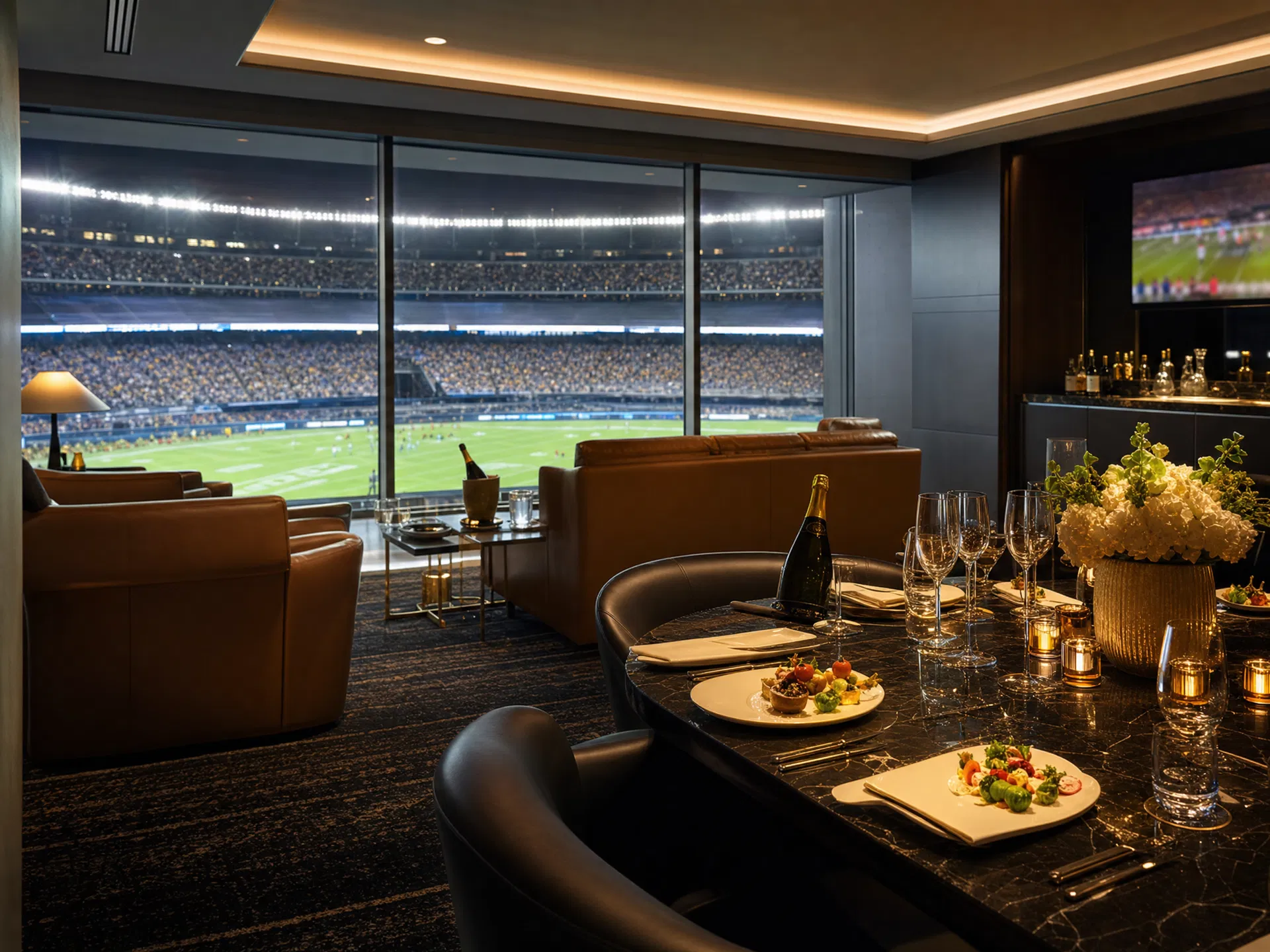 Premium VIP hospitality suite with stadium view