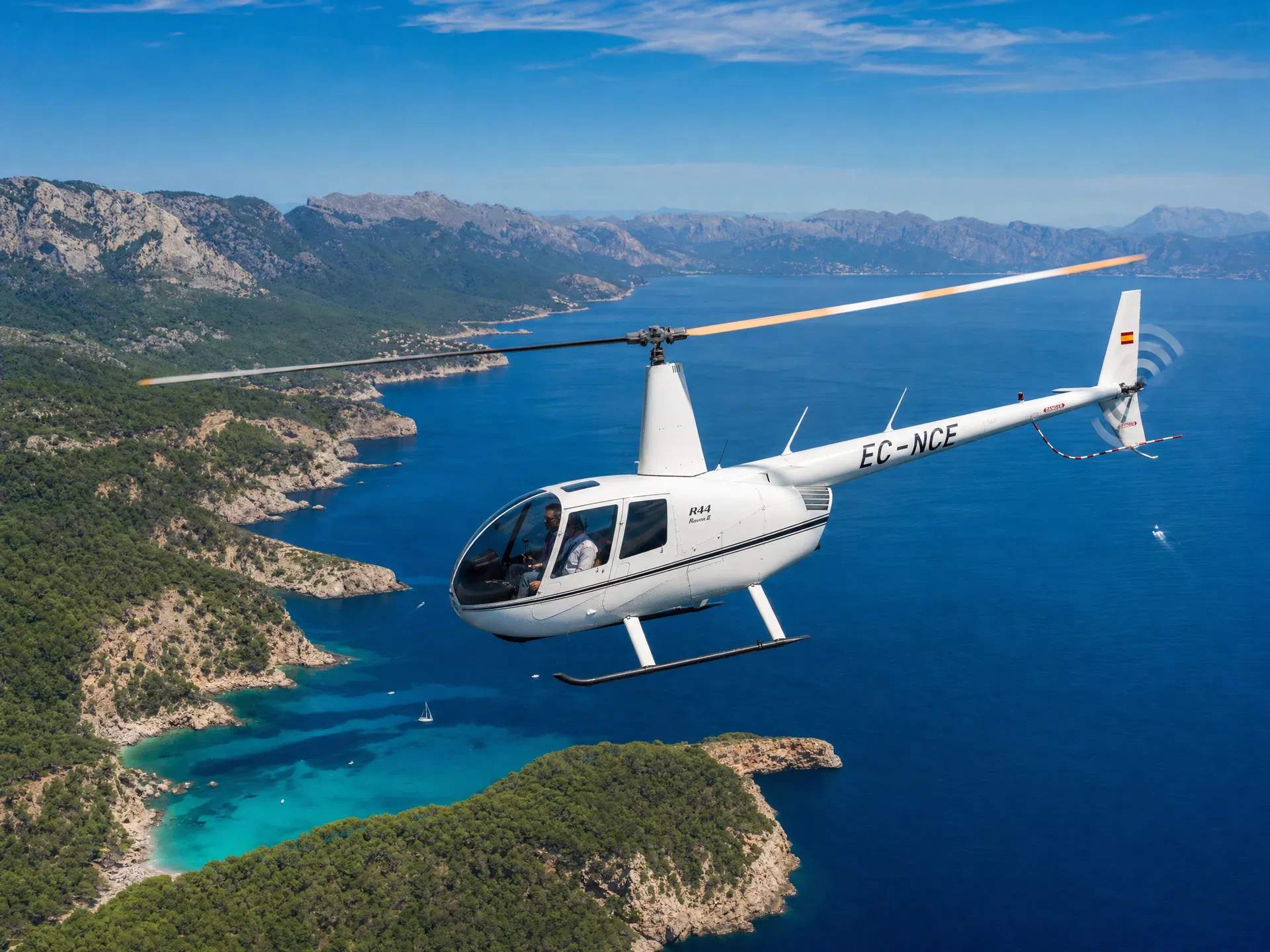 Robinson R44 helicopter over Mallorca