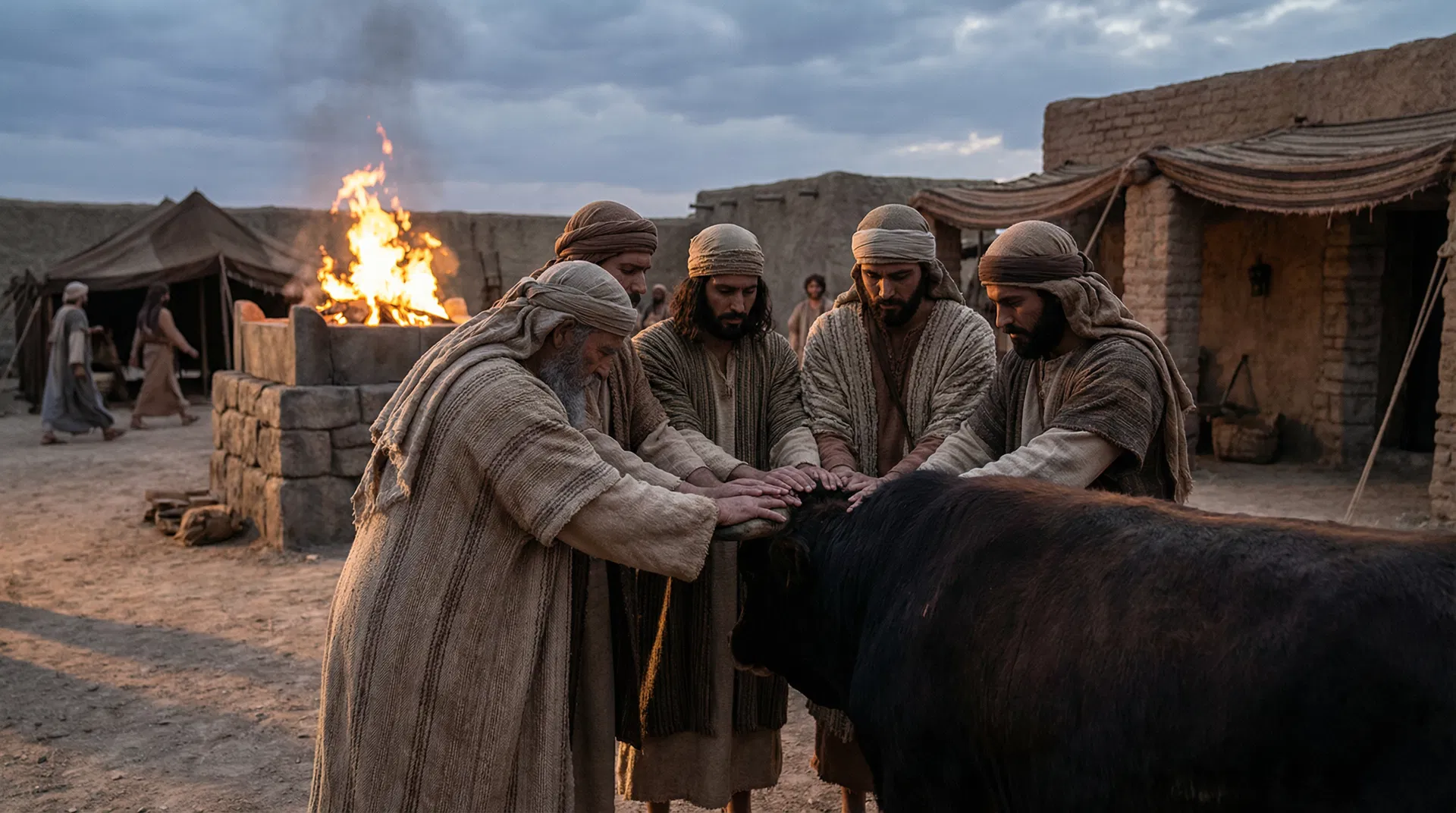 Aaron and His Sons Lay Hands on the Sin Offering Bull