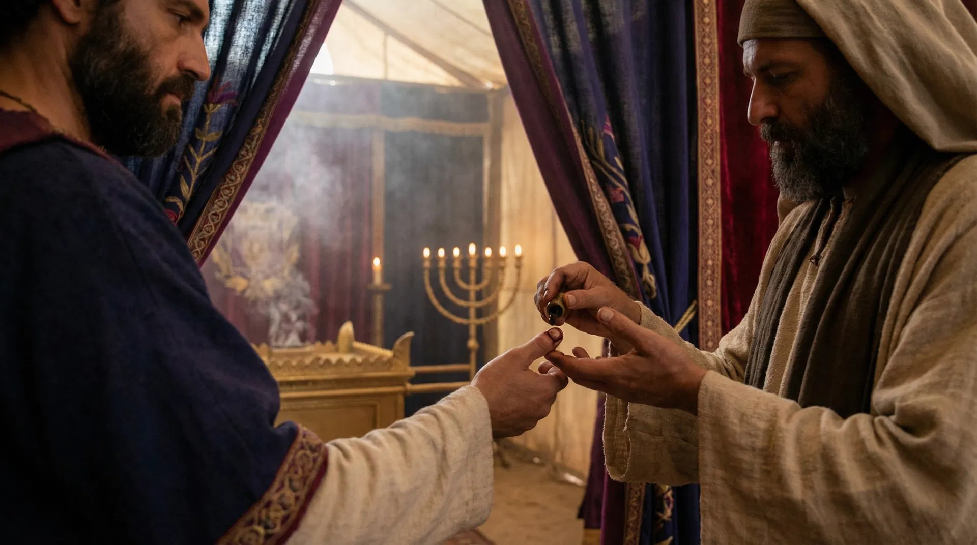Blood on the Right Thumb  -  Menorah and Altar Behind