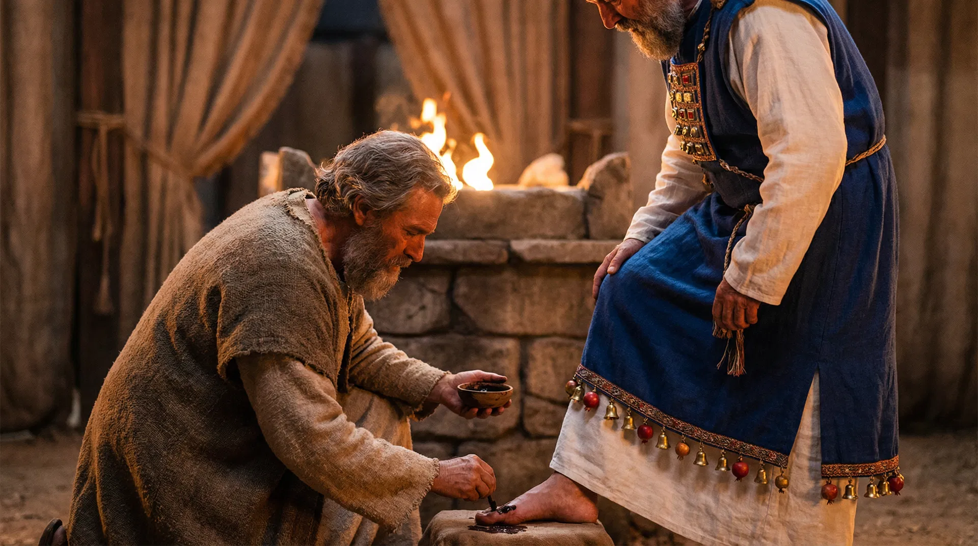 Moses Kneels to Apply Blood to Aaron's Right Big Toe