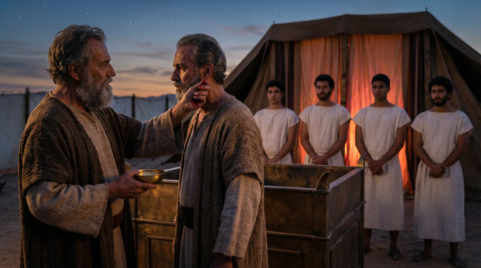 Moses and Aaron at the Altar  -  Sons Await the Blood Rite