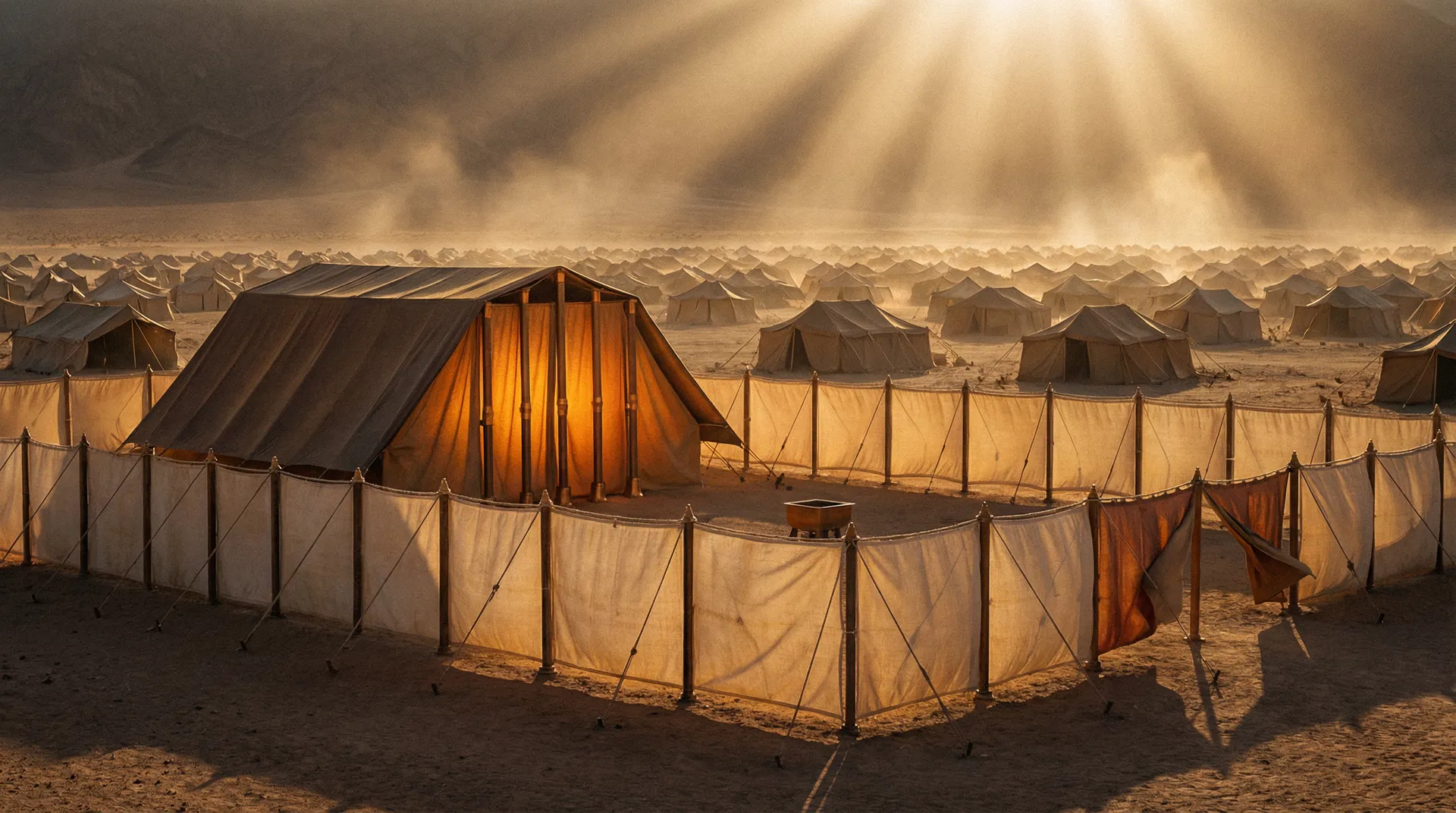 The Mishkan at Golden Hour — Tabernacle in the Sinai Desert