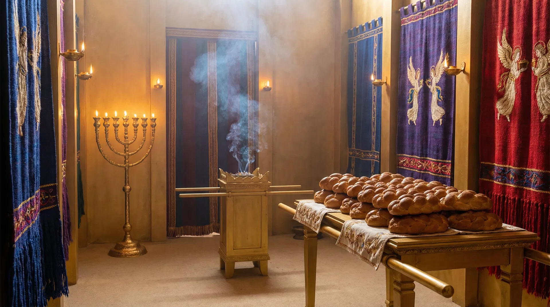 The Holy Place — Menorah, Incense Altar, and Table of Showbread