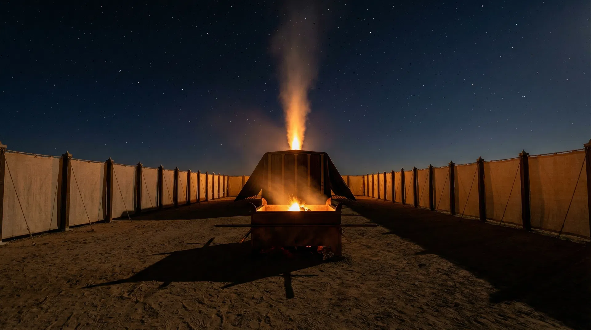 Tabernacle Courtyard at Night — The Pillar of Fire