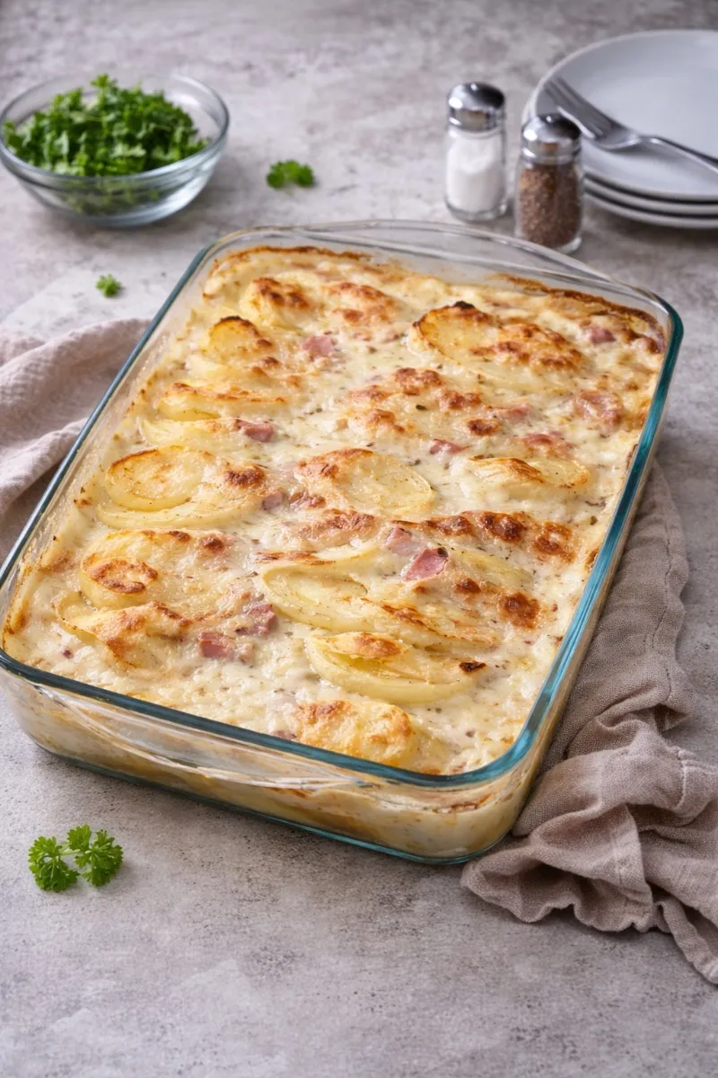 Protein-Kartoffelgratin mit Kochschinken - Proteinreiches Rezept | Magenkompass