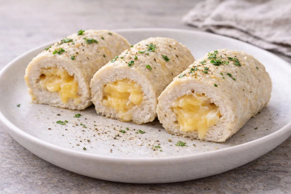 Gefüllte Hähnchenrolle aus püriertem Hähnchen - Proteinreiches Rezept | Magenkompass
