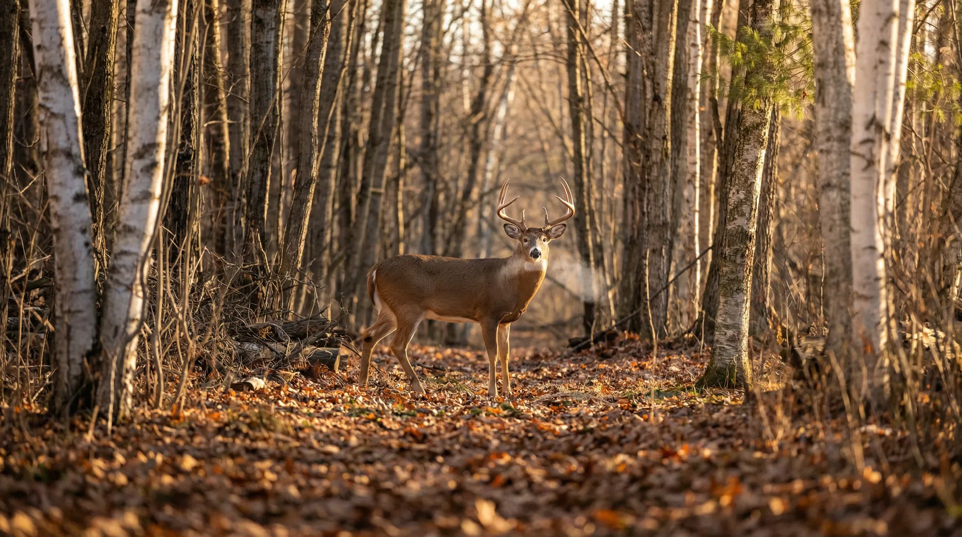 Trophy whitetail buck in the timber