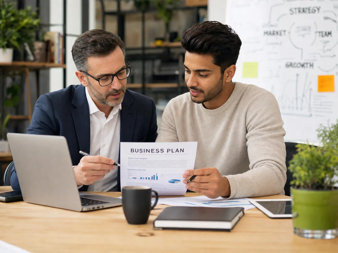 Coach und Gründer erarbeiten gemeinsam den Businessplan im AVGS-Coaching