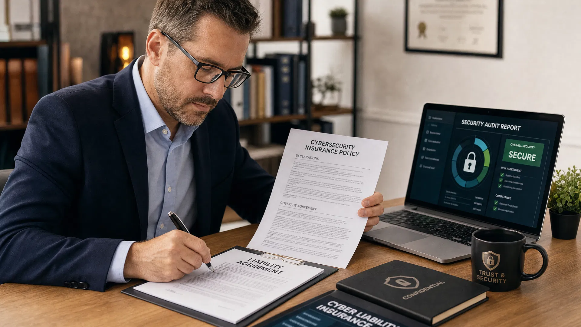 Cybersecurity-Experte prüft IT-Haftpflichtversicherung und Beratervertrag – Haftung Cyber Security Firma