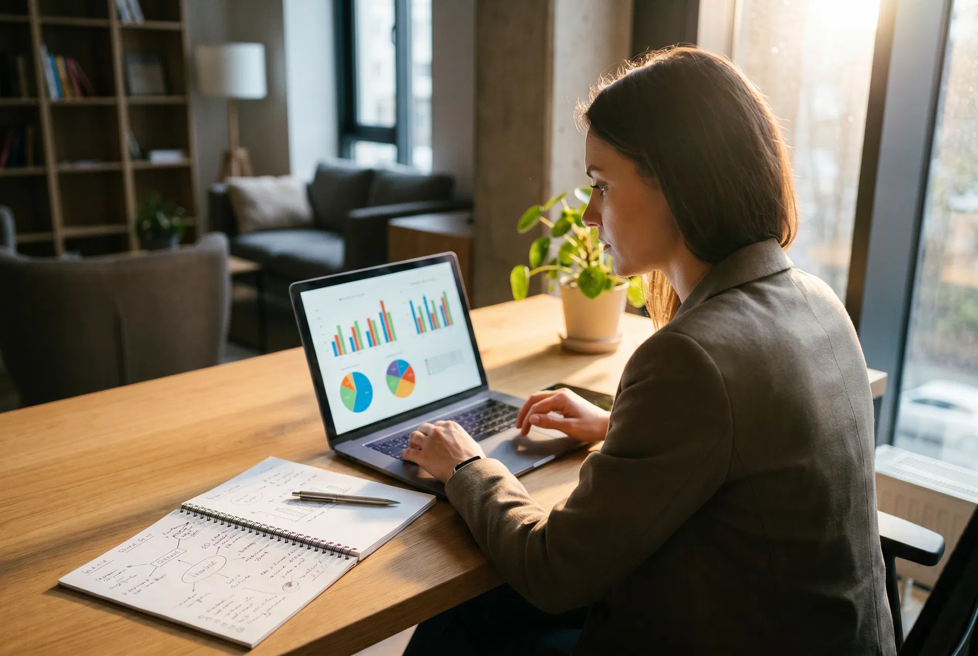 Unternehmerin erstellt Businessplan für Dienstleistungsunternehmen