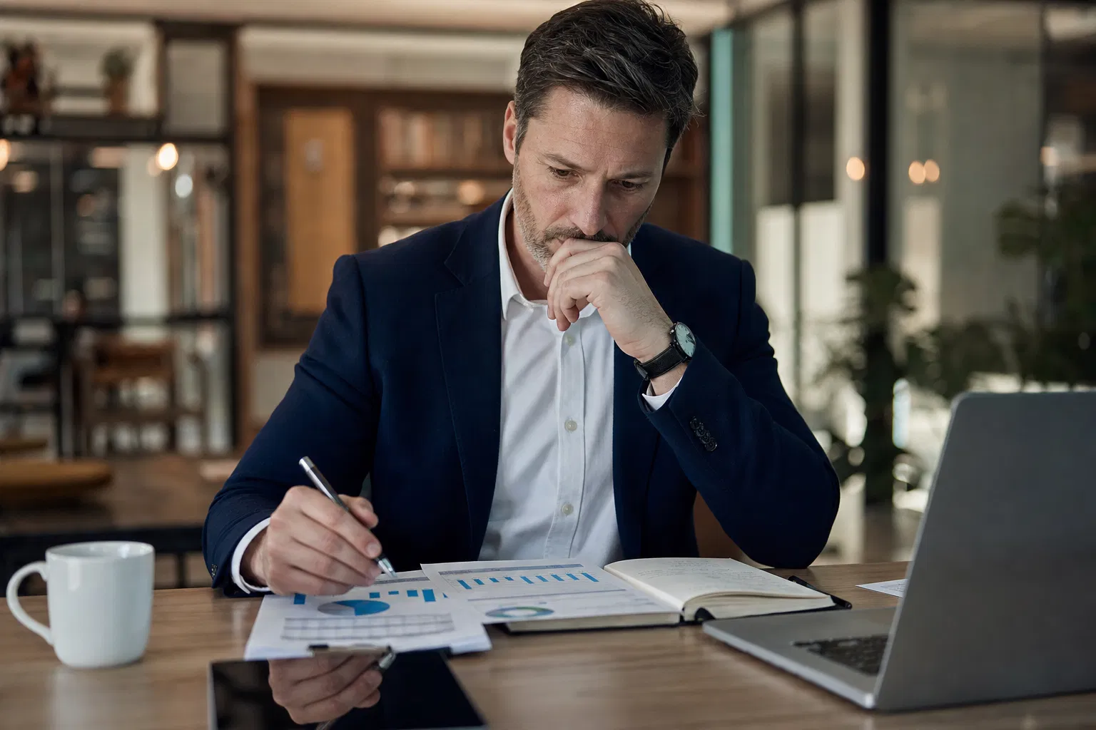 Gründer prüft Finanzplan auf Fehler