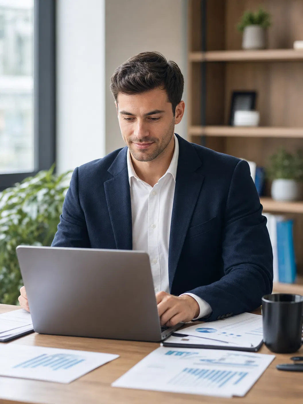Gründer erstellt Finanzplan am Laptop