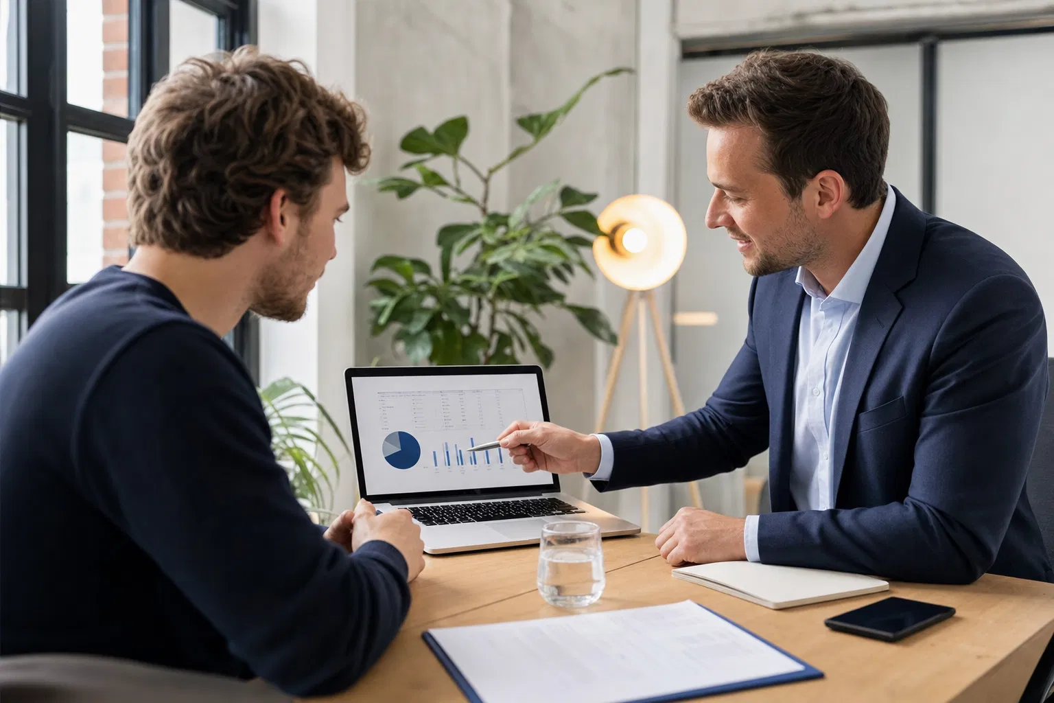 Gründungsberatung AVGS: Gründer und Berater beim Businessplan