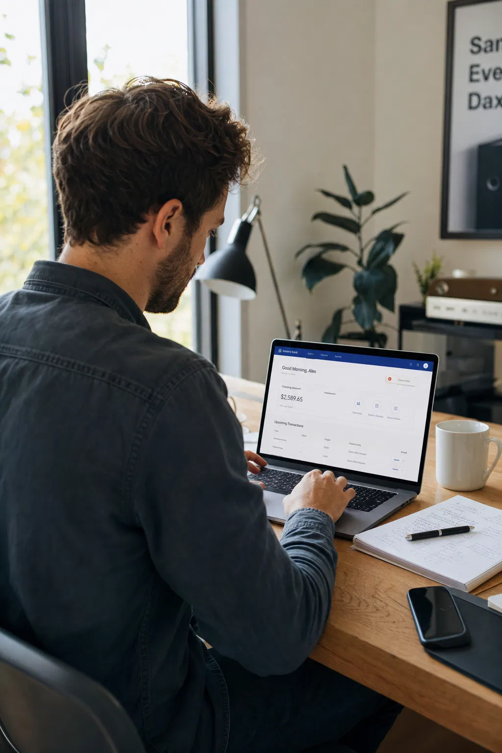 Gründer eröffnet Geschäftskonto digital am Laptop