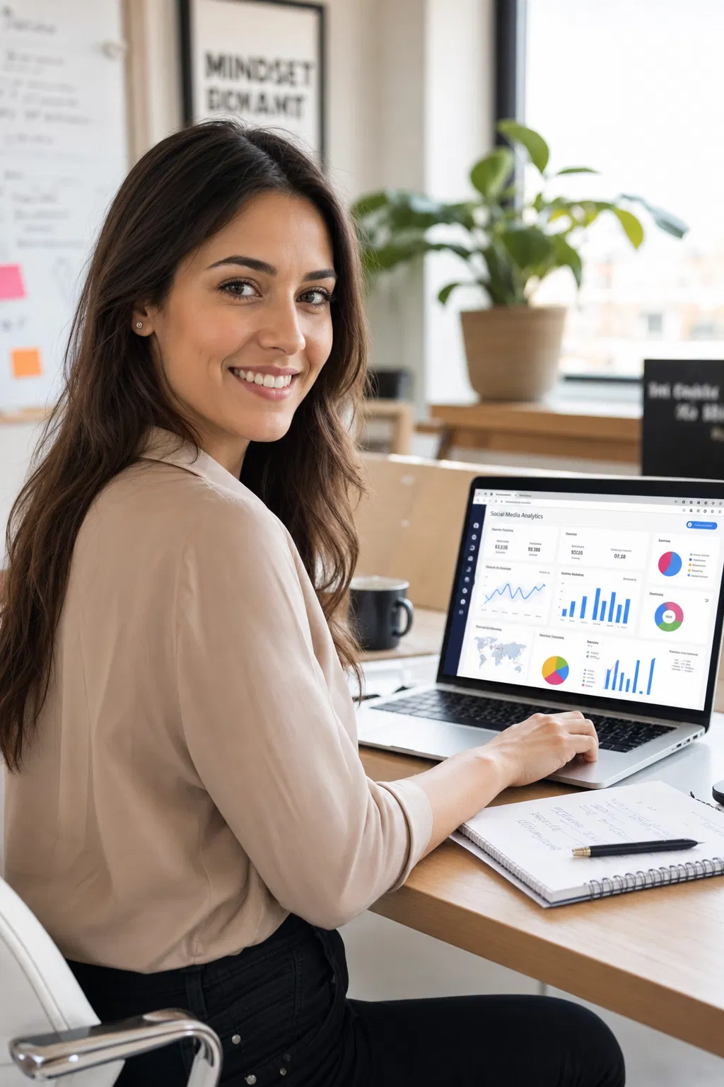 Gründerin arbeitet an ihrer Online-Marketing-Strategie am Laptop