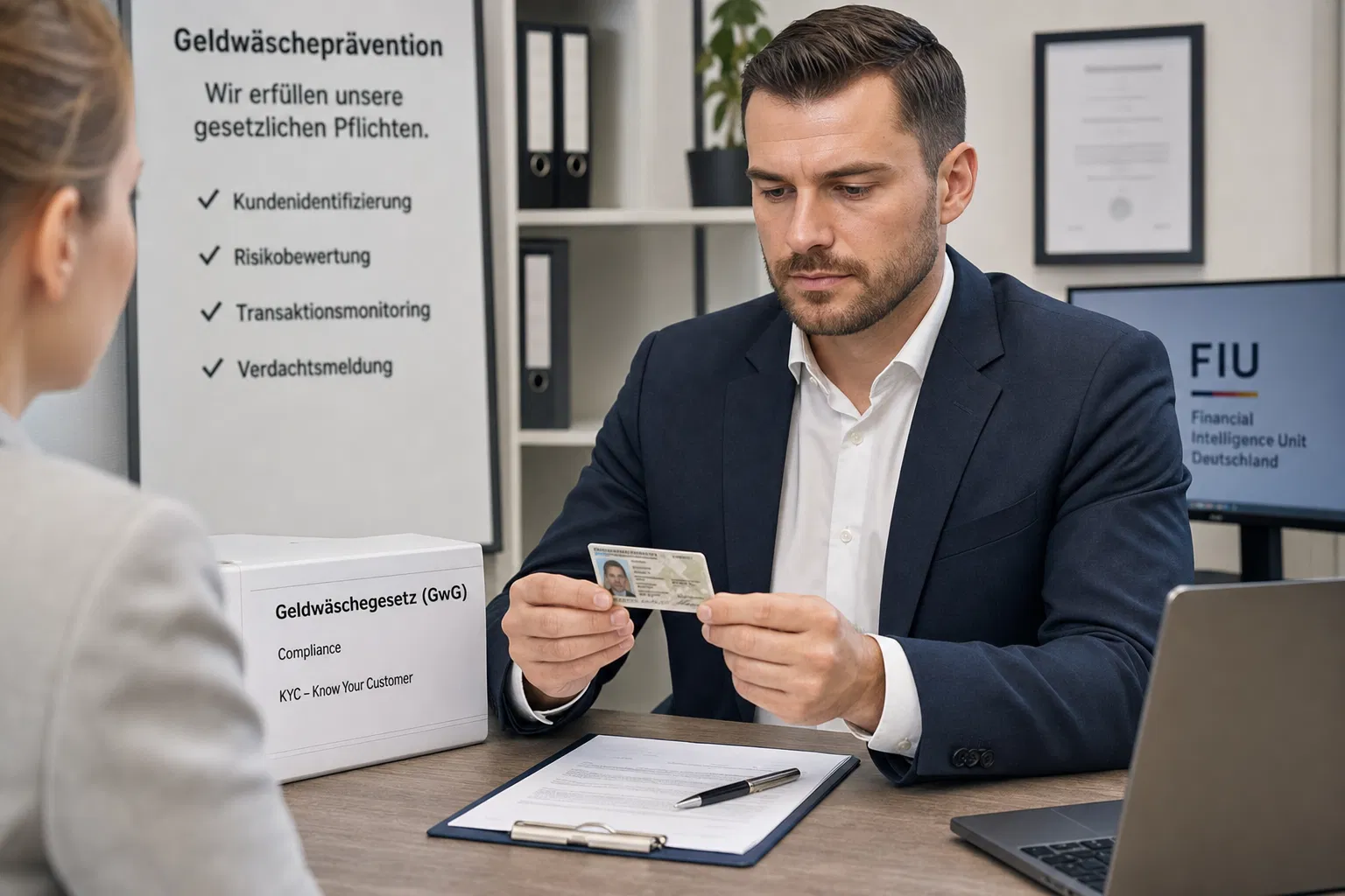 Geldwäscheprävention: Immobilienmakler prüft Personalausweis des Kunden gemäß GwG und FIU-Meldepflicht