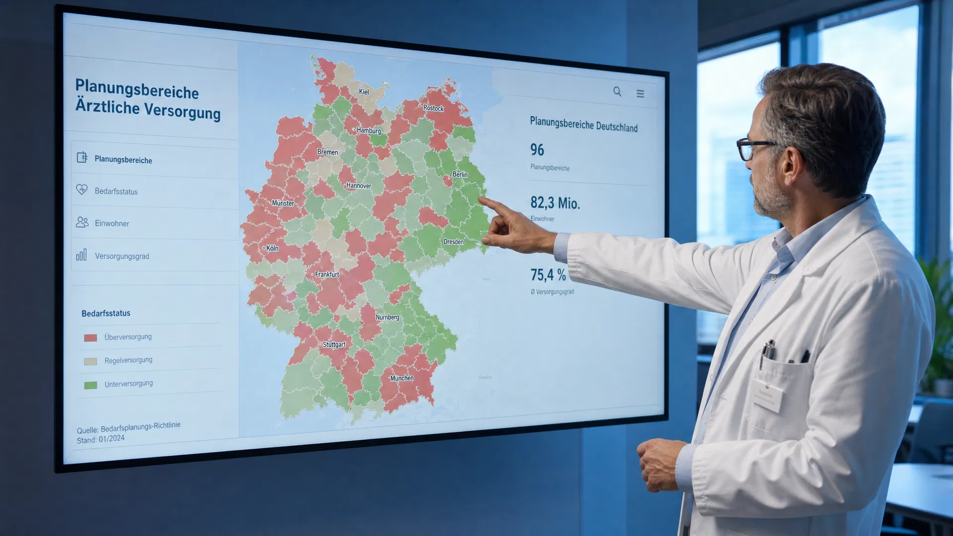 Deutschland-Karte mit Planungsbereichen – gesperrte und offene Regionen für Kassenzulassung